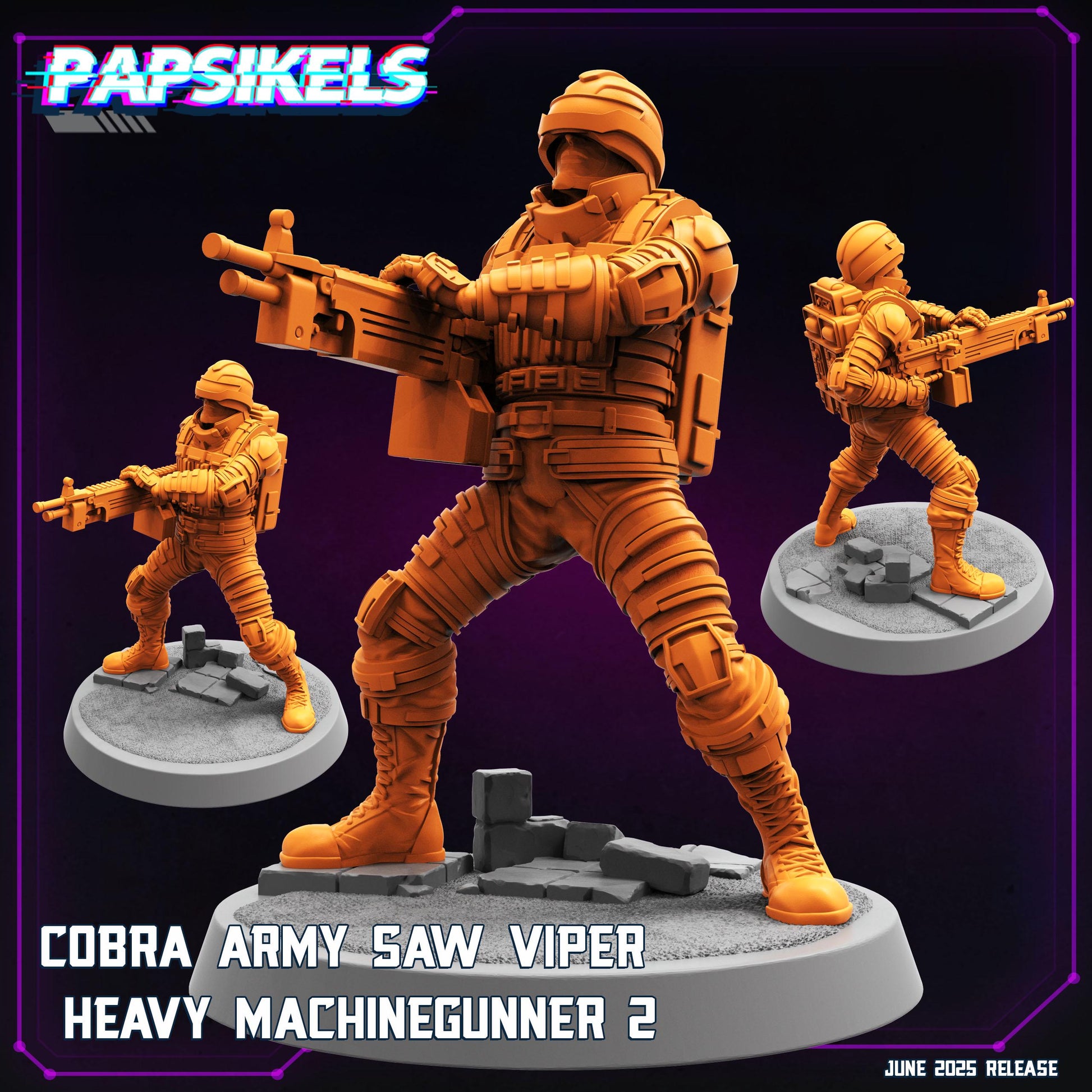 Cyberpunk Cobra Army Miniature: Saw Viper Heavy Machinegunner - 28mm/32mm RPG, TTRPG, Wargaming