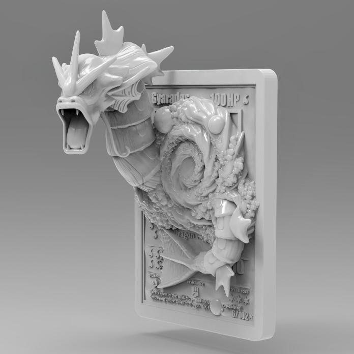 Gyarados - 3D Printed Pokemon Card Wall Hanger | Fan Art | Pokemon TCG | Resin Model | ABC3D Models
