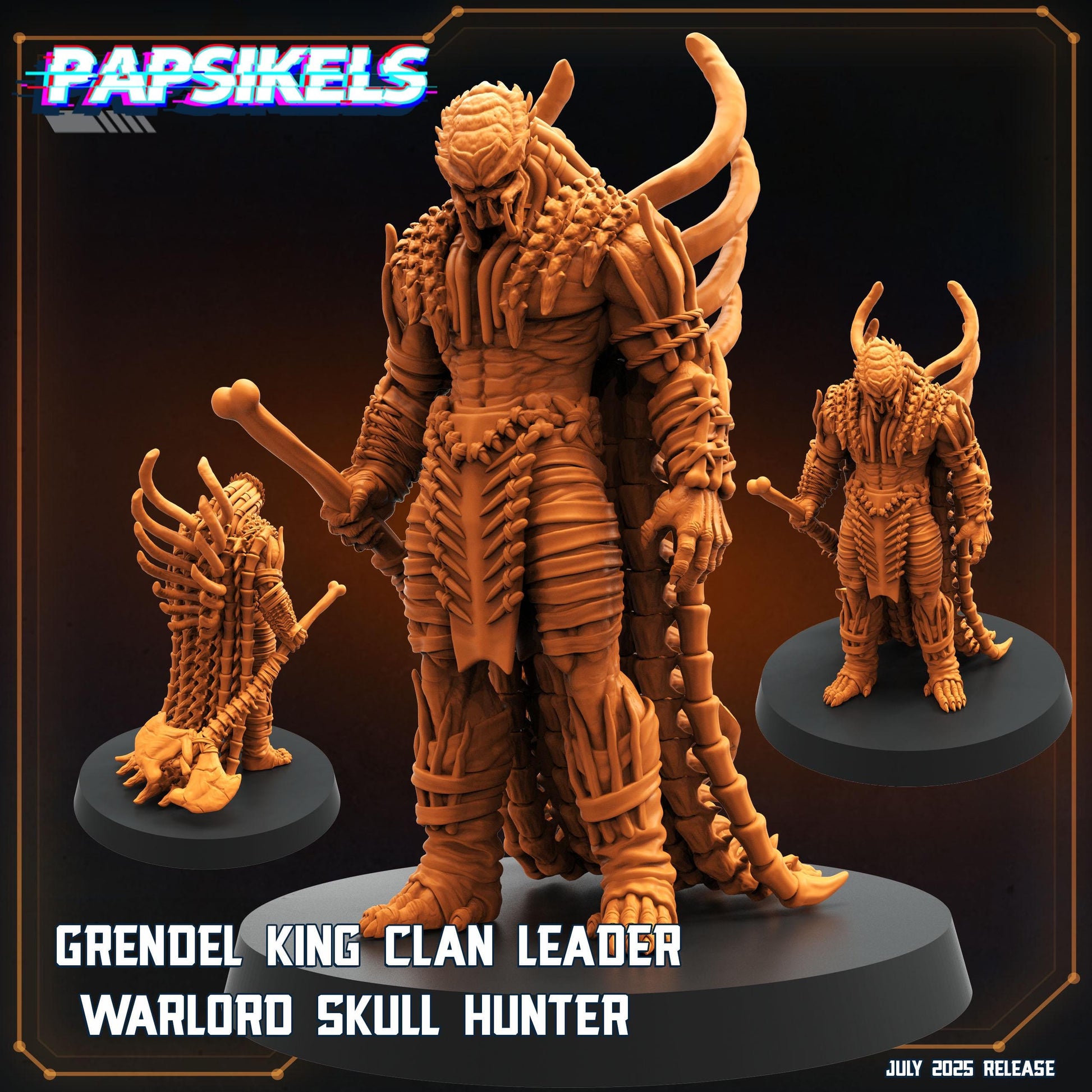 Grendel King Skull Hunter Miniature: 28/32mm Resin Warlord by Papsikels