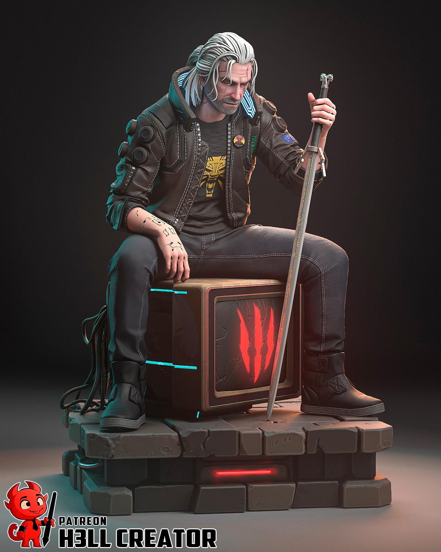 Silverronin (Geralt) from Cyberpunk 2077 / The Witcher (fan art) | Full Model or Bust | Miniature scale 1:12 | h3LL Creator | DIY Model Kit