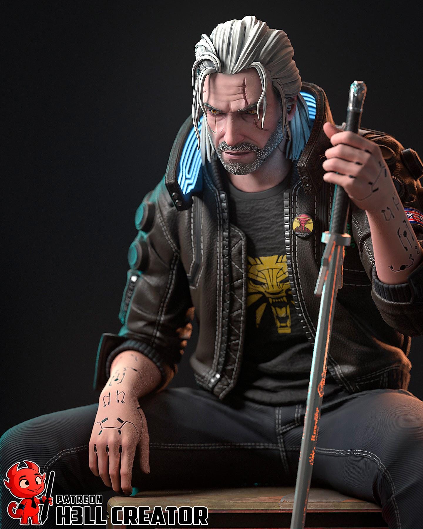 Silverronin (Geralt) from Cyberpunk 2077 / The Witcher (fan art) | Full Model or Bust | Miniature scale 1:12 | h3LL Creator | DIY Model Kit