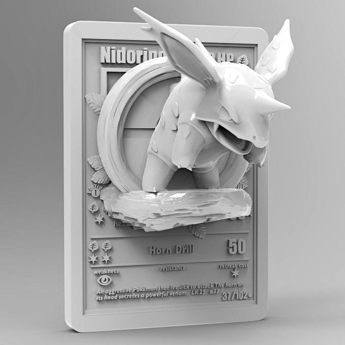 Nidorino - 3D Printed Pokemon Card Wall Hanger | Fan Art | Pokemon TCG | Resin Model | ABC3D Models