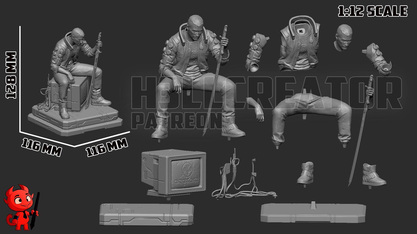 Male V from Cyberpunk 2077 (fan art) | Full Model or Bust | Miniature scale 1:12 | h3LL Creator | DIY Model Kit