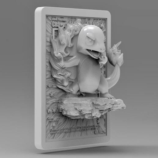 Charmander V2 - 3D Printed Pokemon Card Wall Hanger | Fan Art | Pokemon TCG | Resin Model | ABC3D Models