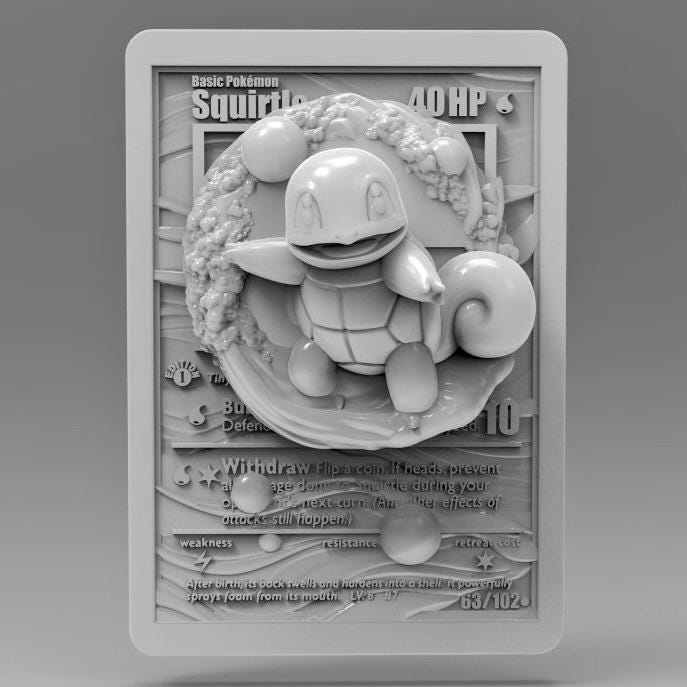 Squirtle V2 - 3D Printed Pokemon Card Wall Hanger | Fan Art | Pokemon TCG | Resin Model | ABC3D Models