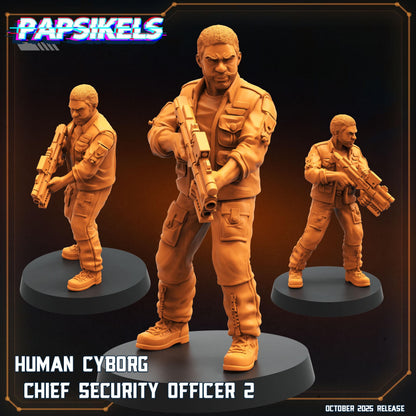 Human Cyborg Chief Security Officer (Morrow Variant Set) | Alien Earth | 28mm / 32mm Scale | Papsikels Miniatures