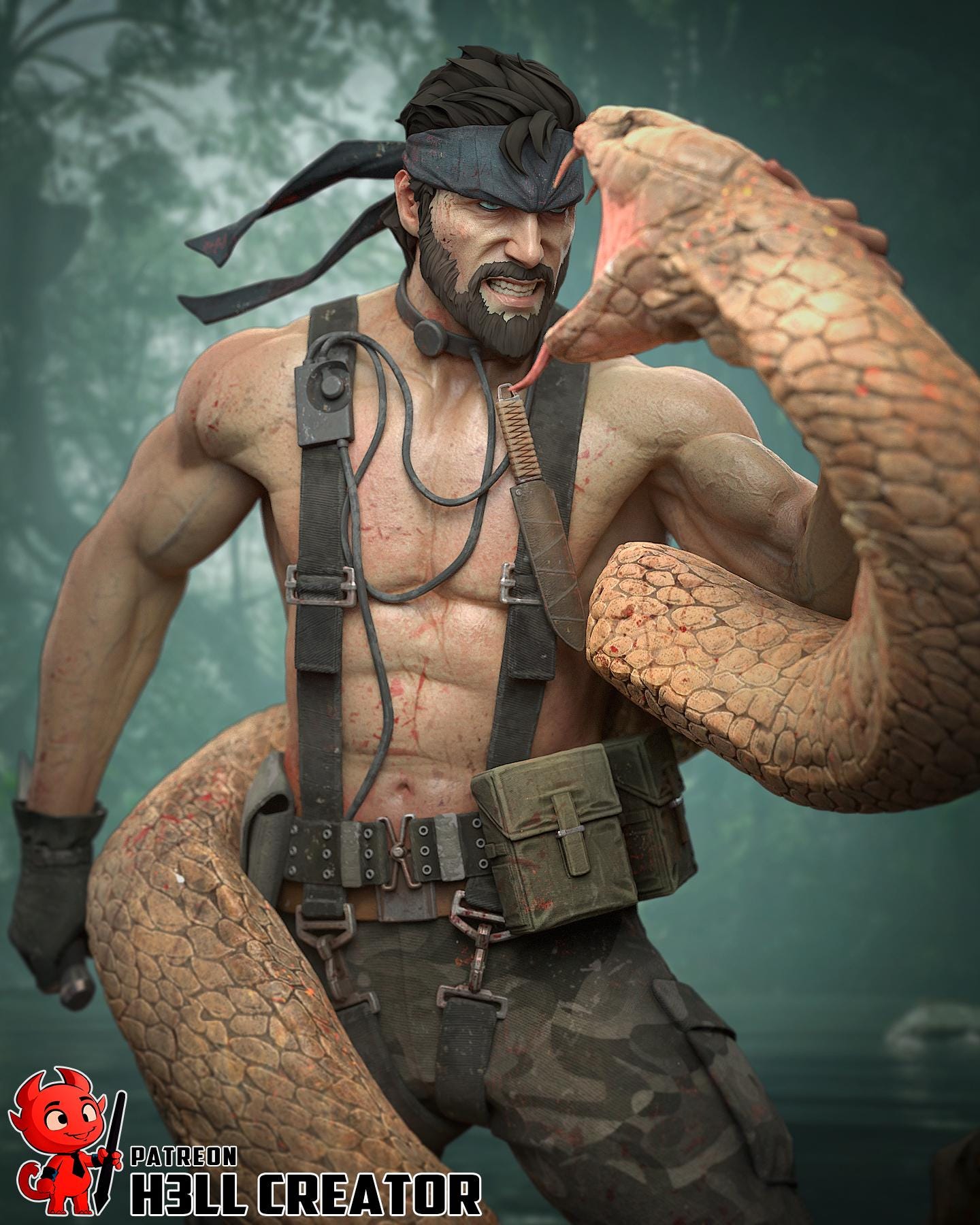 Big Boss (Naked Snake) from Metal Gear Solid - SNAKE EATER - Fan Art - Resin Miniature - H3LL Creator DIY Model Kit 1:12