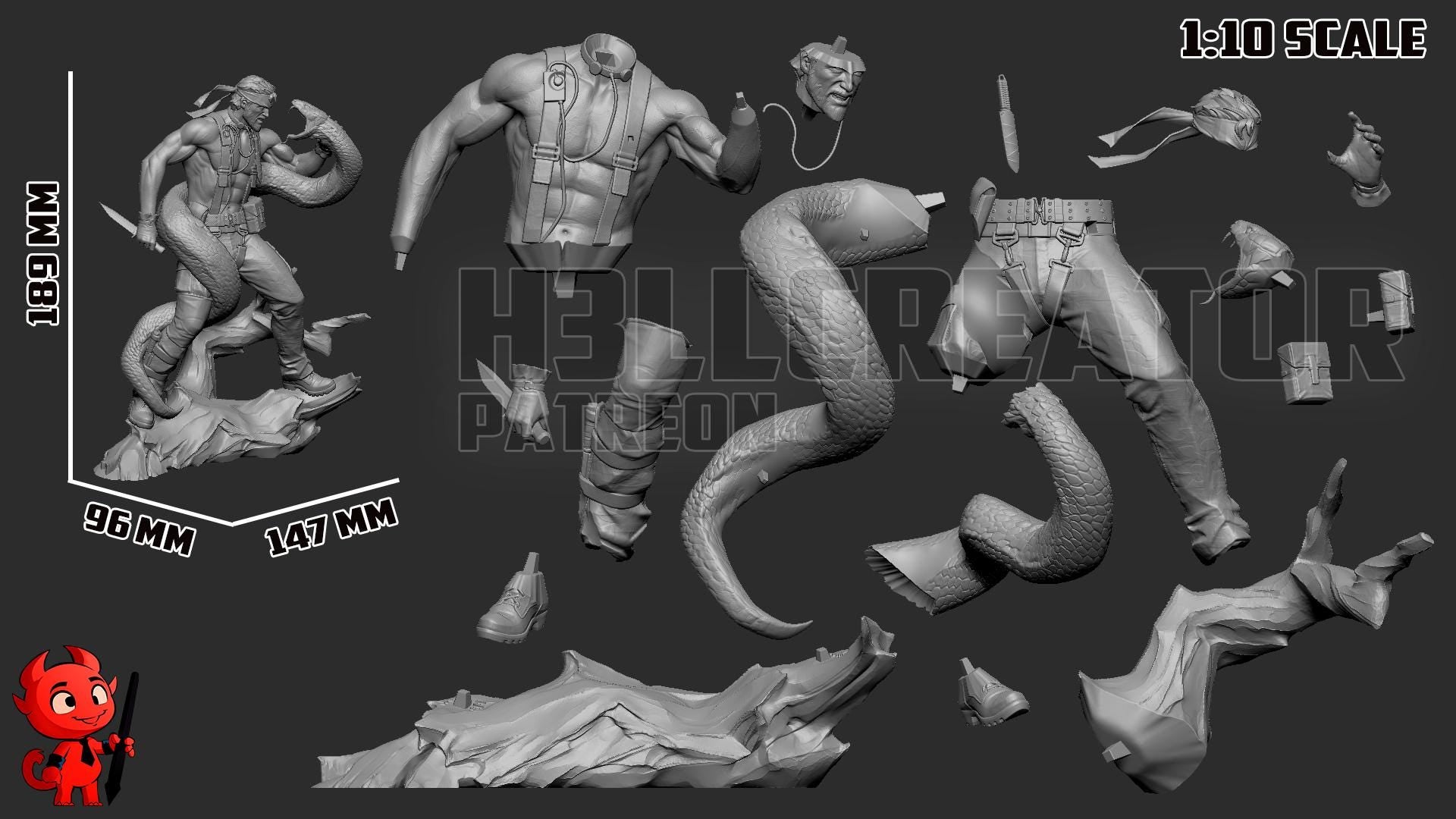 Big Boss (Naked Snake) from Metal Gear Solid - SNAKE EATER - Fan Art - Resin Miniature - H3LL Creator DIY Model Kit 1:12
