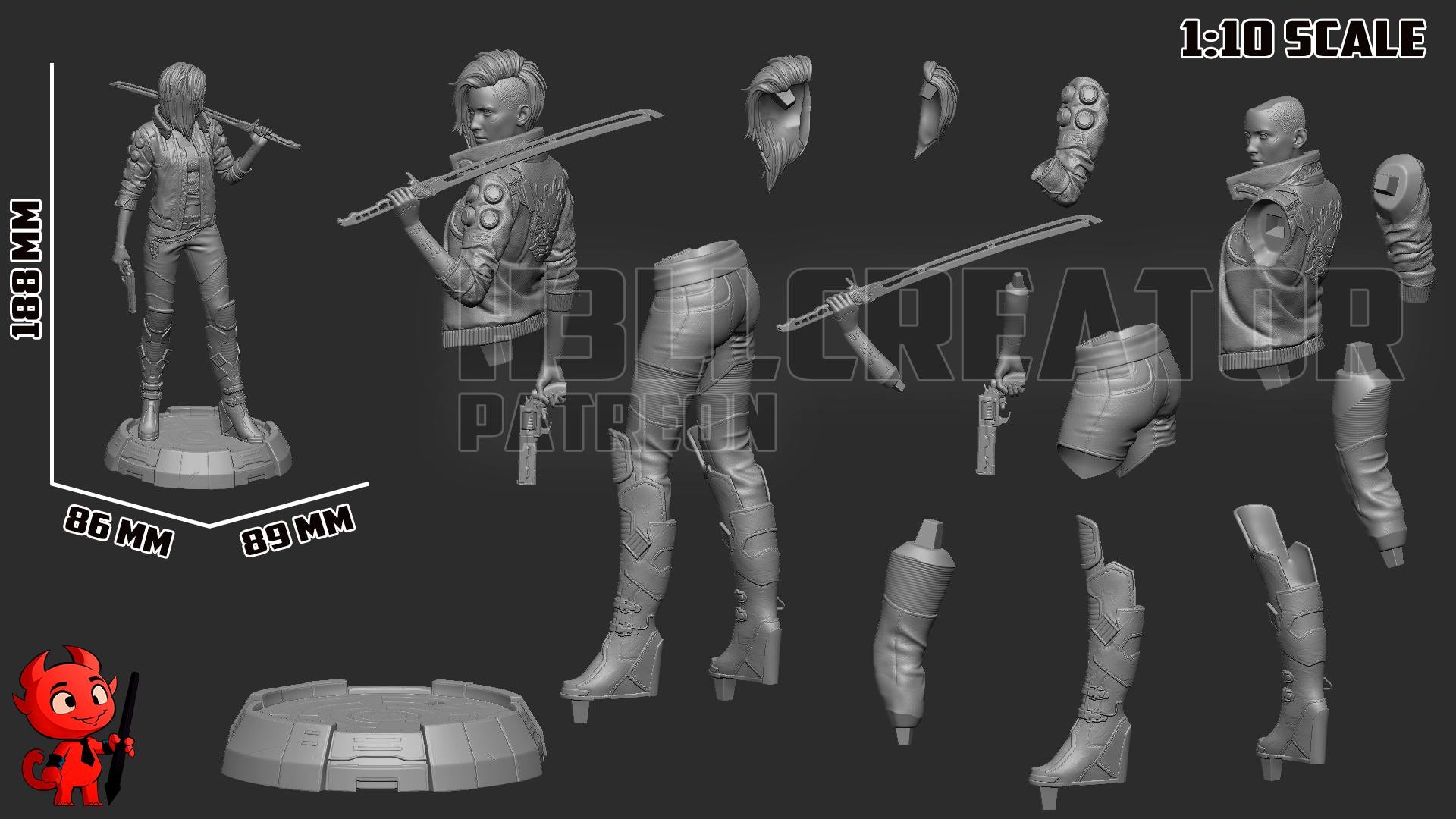Female V from Cyberpunk 2077 (fan art) | Full Model or Bust | Miniature scale 1:12 | h3LL Creator | DIY Model Kit