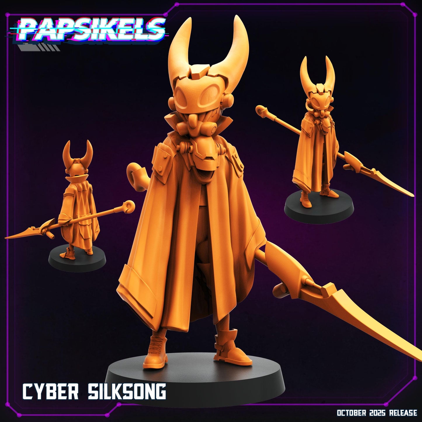 Cyber Silksong | Cyber-Fantasy Spear Fighter Miniature | 28 mm / 32 mm Scale | Papsikels Miniatures