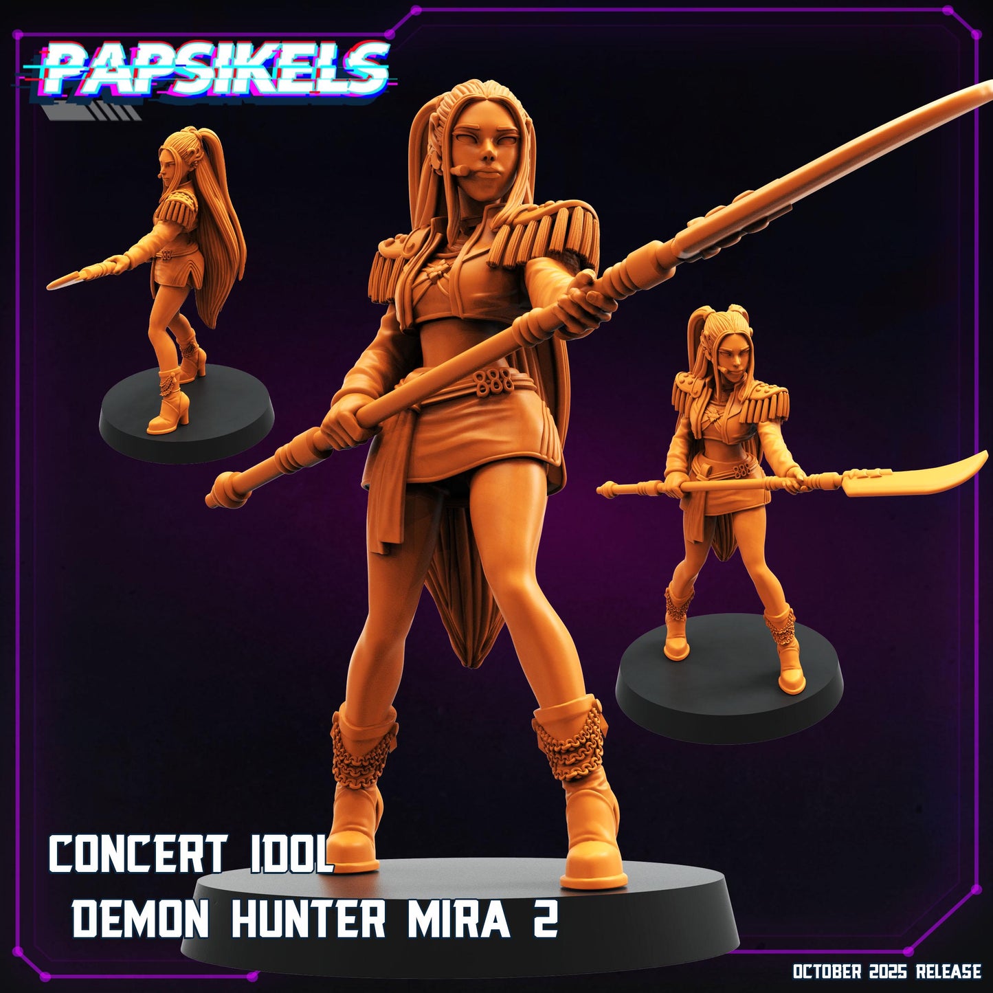 Concert Idol Demon Hunters – Mira, Rumi & Zoey | Cyberpunk Idol Squad | 28 mm / 32 mm Scale | Papsikels Miniatures