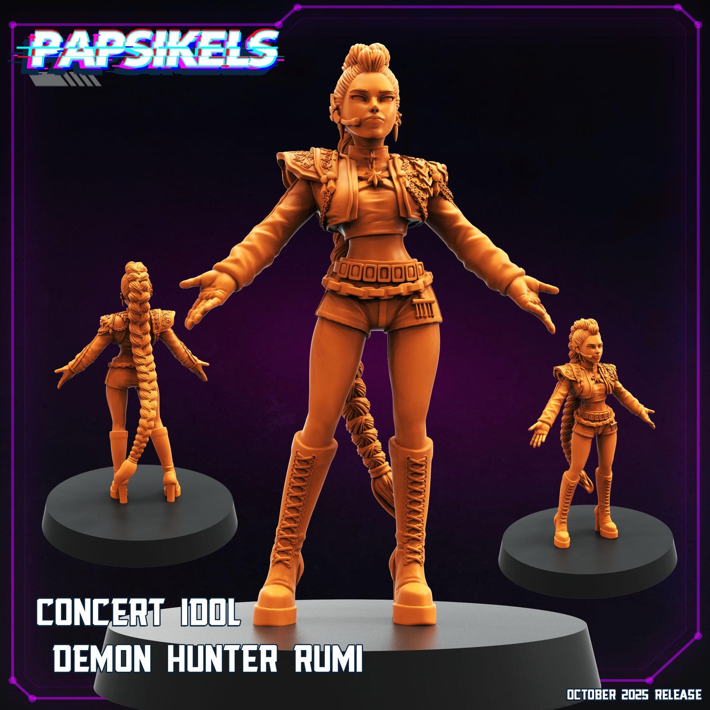 Concert Idol Demon Hunters – Mira, Rumi & Zoey | Cyberpunk Idol Squad | 28 mm / 32 mm Scale | Papsikels Miniatures