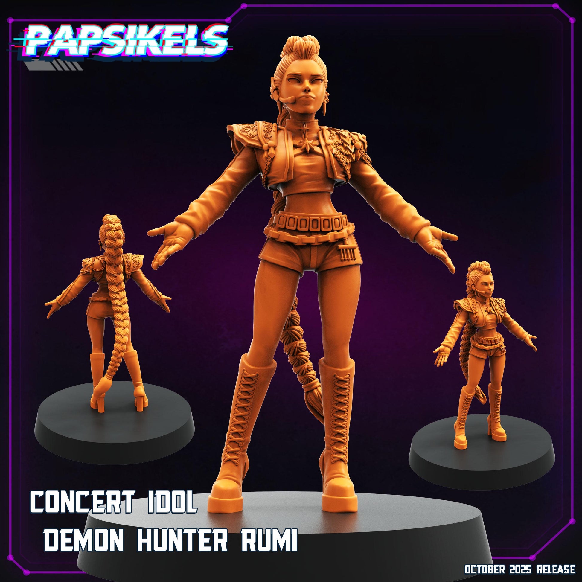Concert Idol Demon Hunters – Mira, Rumi & Zoey | Cyberpunk Idol Squad | 28 mm / 32 mm Scale | Papsikels Miniatures
