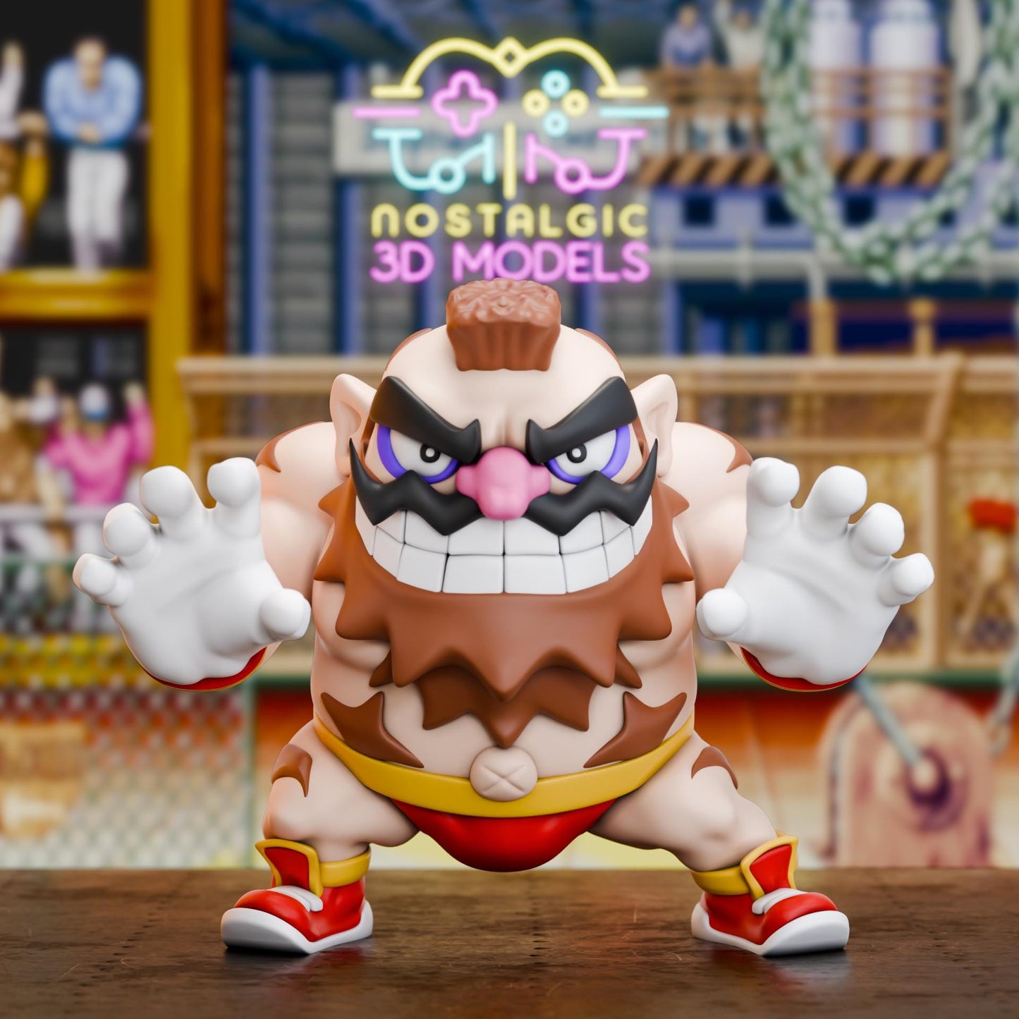 Super Brawl Legends | Nostalgic 3D Mario × Street Fighter Fusion Set | Large & Small Collectible Resin Figures