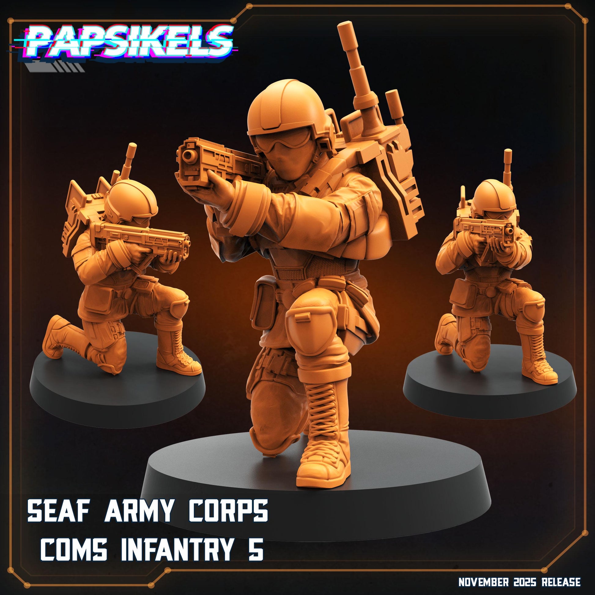 SEAF Army Corps Comms Infantry 1–5 | Papsikels | Helldivers-Inspired | 28 mm or 32 mm Scale | Resin Miniatures