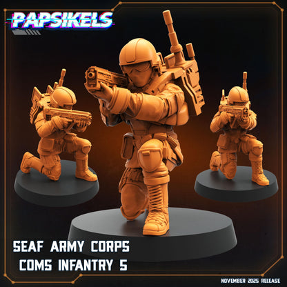 SEAF Army Corps Comms Infantry 1–5 | Papsikels | Helldivers-Inspired | 28 mm or 32 mm Scale | Resin Miniatures