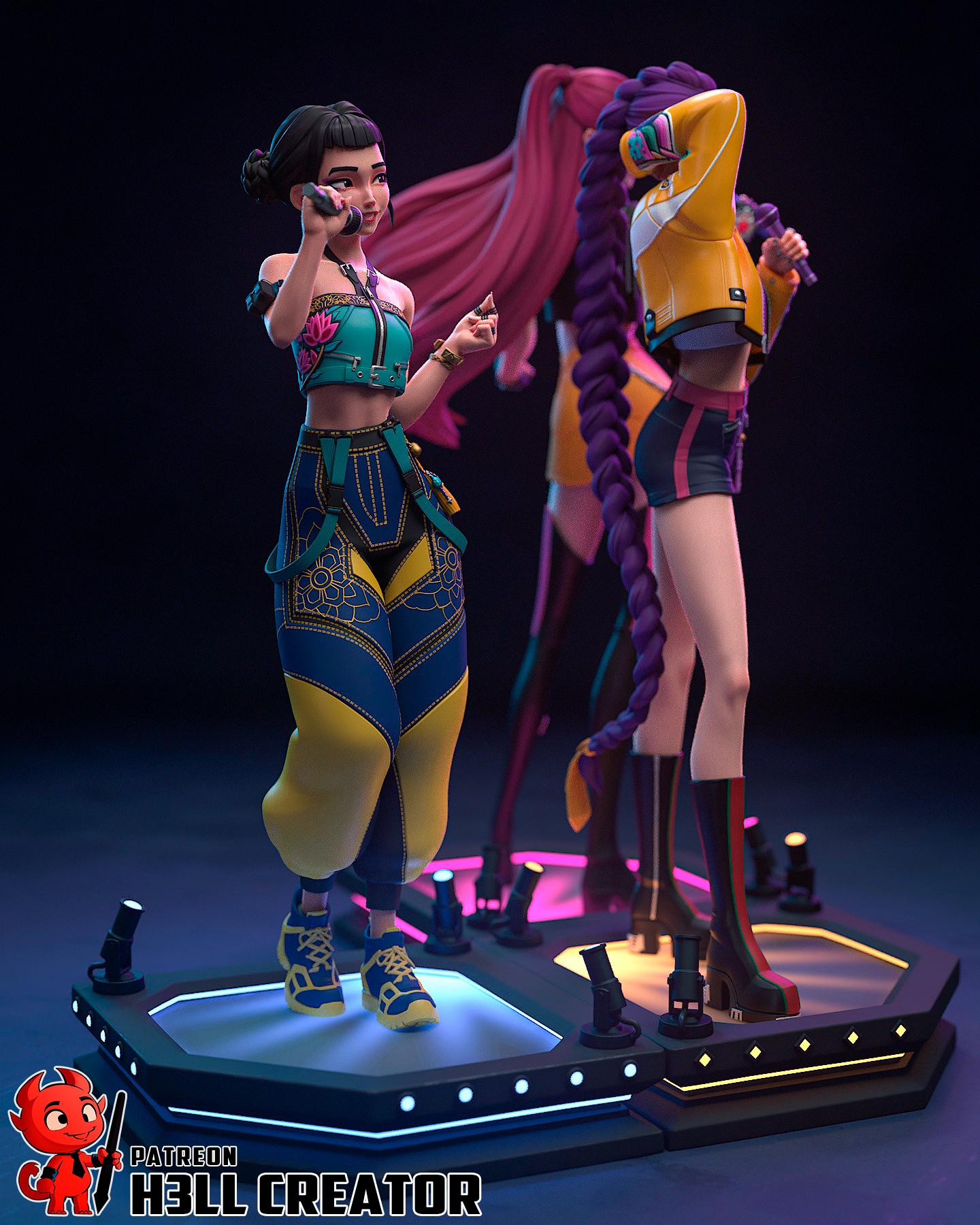 K-Pop Demon Hunters Diorama | Zoey, Rumi & Mira | H3LLcreator | Interlocking Display Set | Premium Resin Print