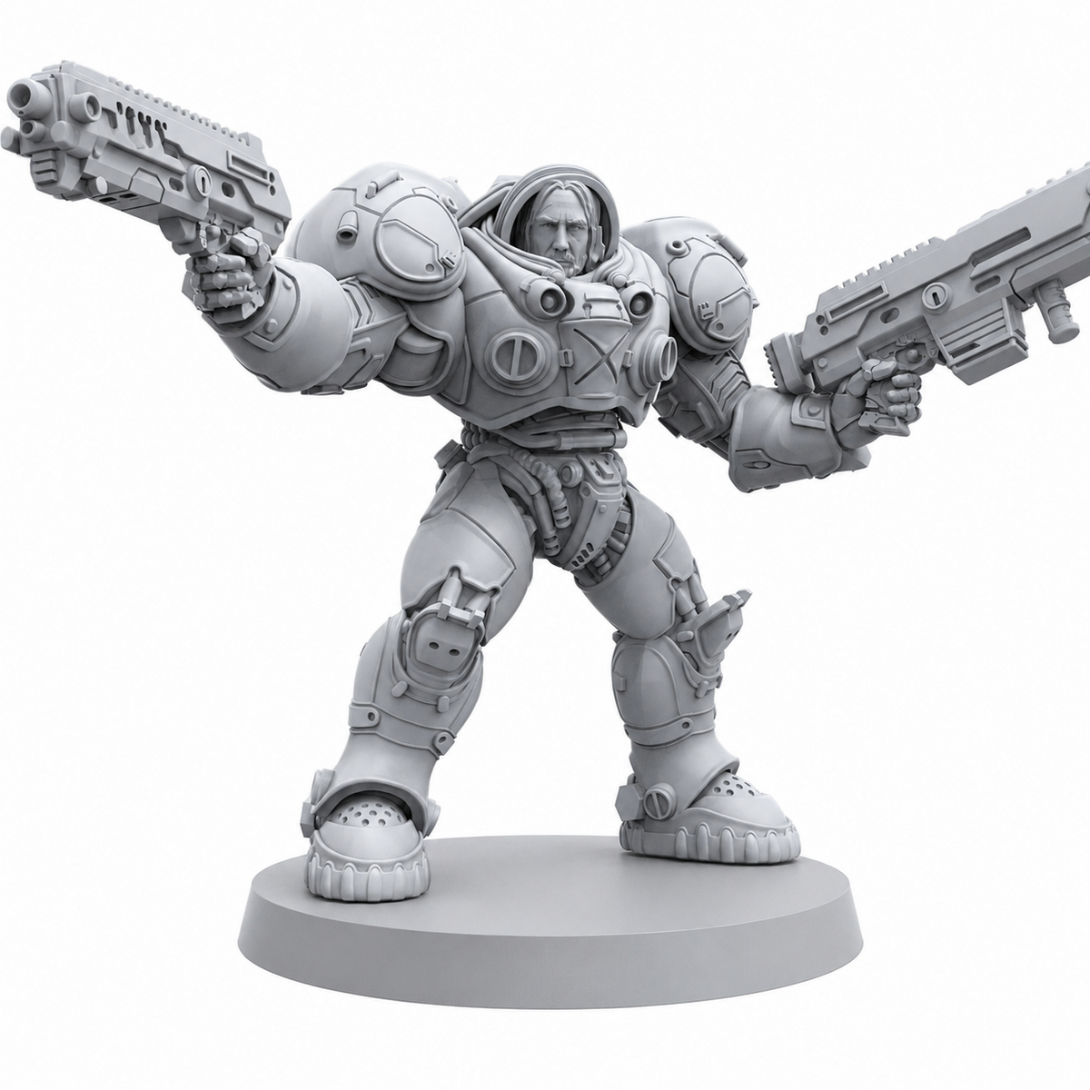 John Wick StarCraft mashup human power armor space marine Papsikels resin miniature on white background