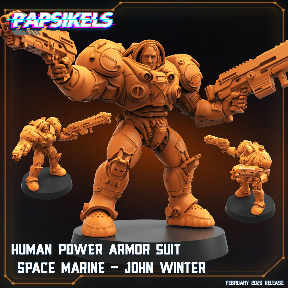 Papsikels human power armor space marine John Wick StarCraft mashup resin miniature render