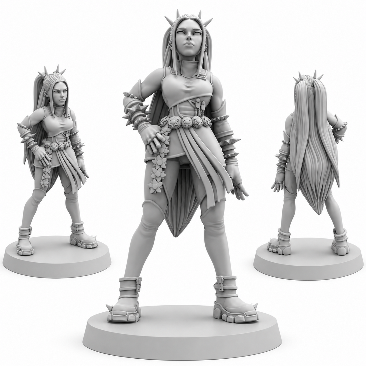 KPop Demon Hunters fanart Mira Rumi and Zoey Papsikels cyberpunk resin miniature set on white background