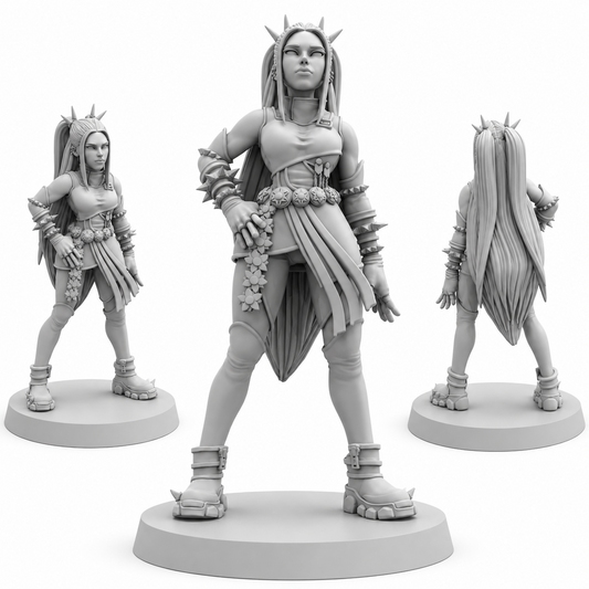 KPop Demon Hunters fanart Mira Rumi and Zoey Papsikels cyberpunk resin miniature set on white background