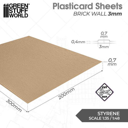 Green Stuff World: Textured Styrene Plasticard Sheet - Brick Wall (3mm)