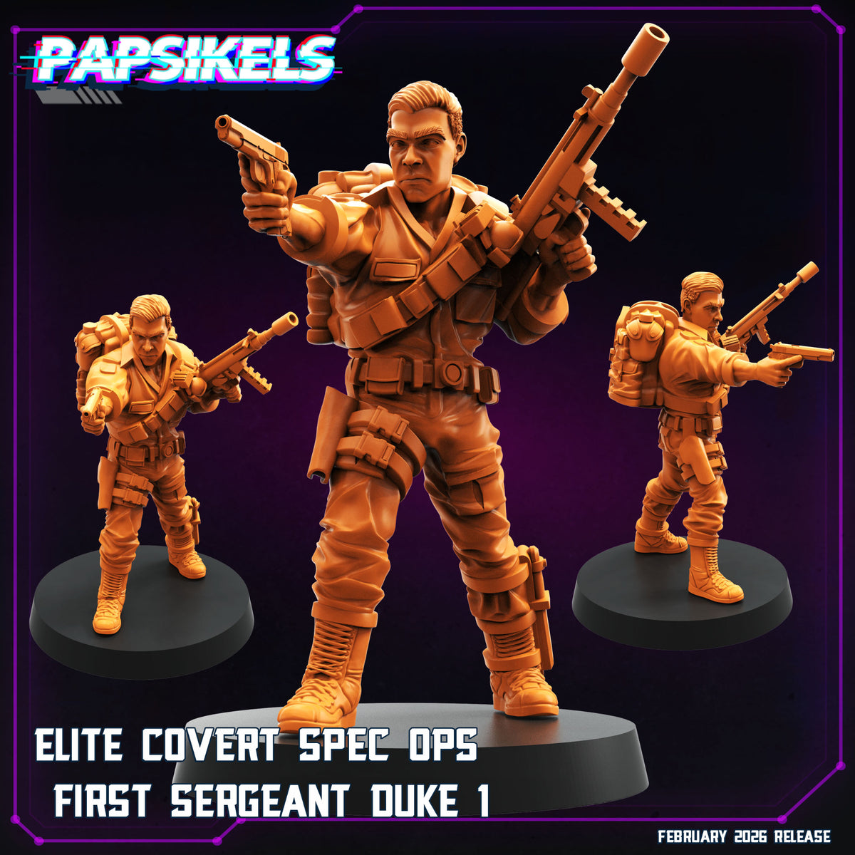 Papsikels First Sergeant Duke 1 sci-fi miniature with rifle and sidearm