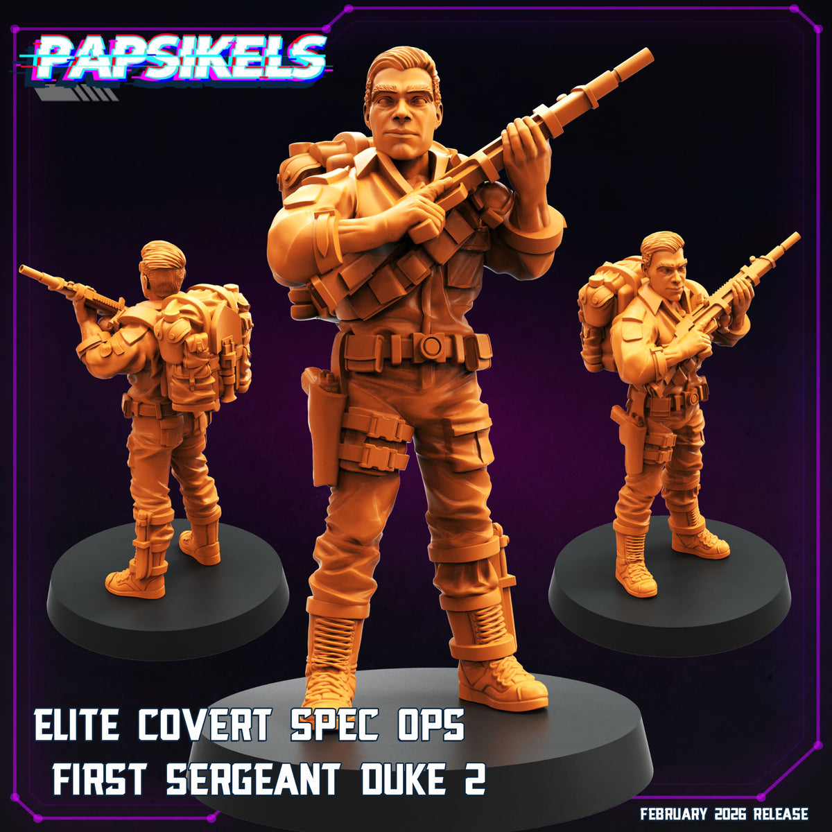 Papsikels First Sergeant Duke 2 sci-fi miniature with long rifle and tactical backpack