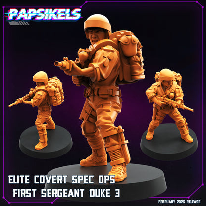 Papsikels First Sergeant Duke 3 sci-fi miniature in helmet with compact rifle and field pack