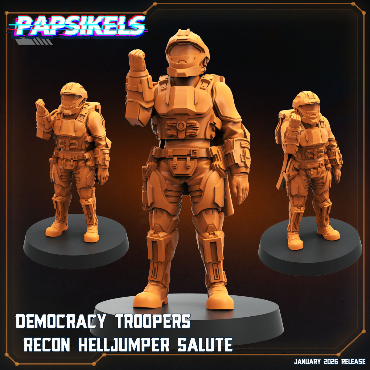 Papsikels Democracy Troopers Recon Helljumper Salute sci-fi miniature raising a fist