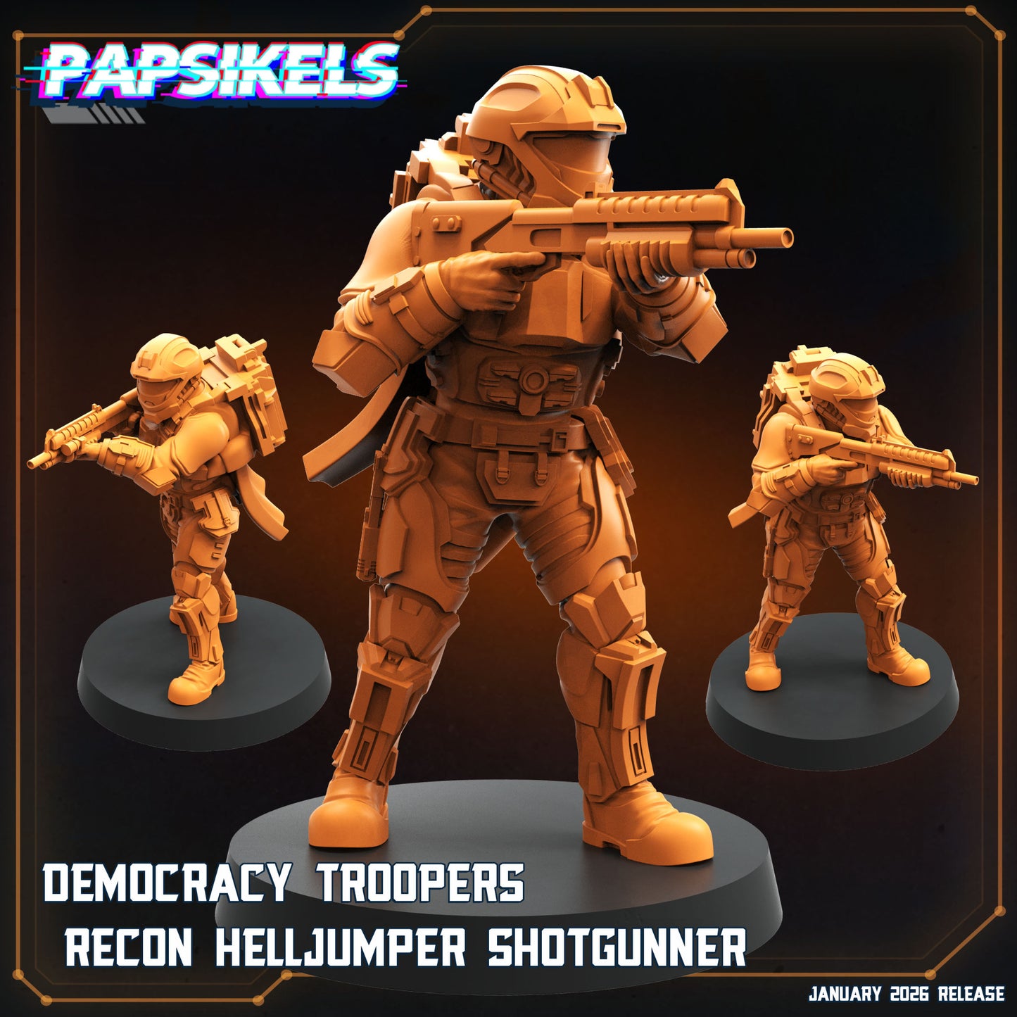 Papsikels Democracy Troopers Recon Helljumper Shotgunner sci-fi miniature with combat shotgun