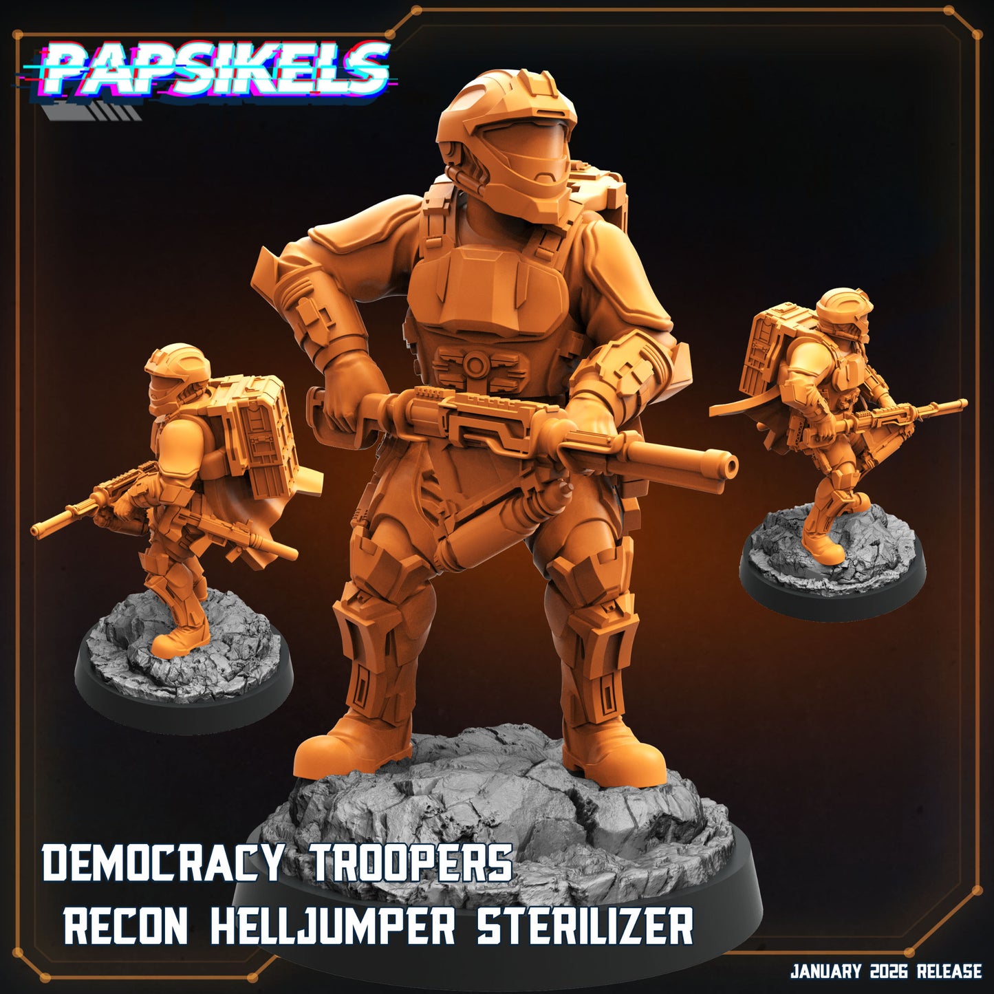 Papsikels Democracy Troopers Recon Helljumper Sterilizer sci-fi miniature with long specialist weapon