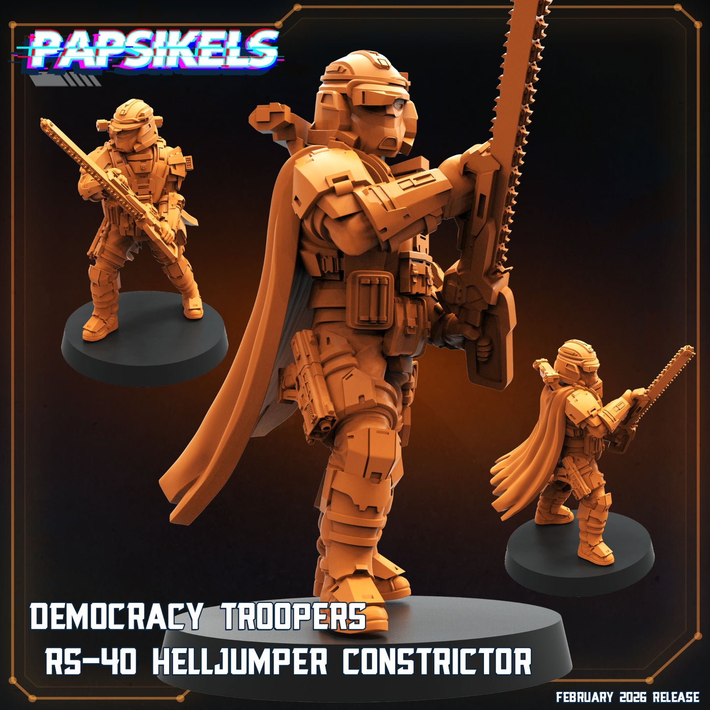 Papsikels Democracy Troopers RS-40 Helljumper Constrictor sci-fi miniature with chainsaw weapon