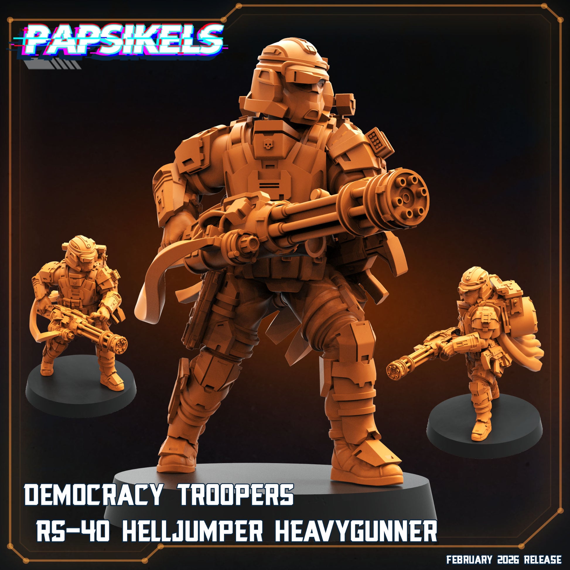 Papsikels Democracy Troopers RS-40 Helljumper Heavygunner sci-fi miniature with rotary gun
