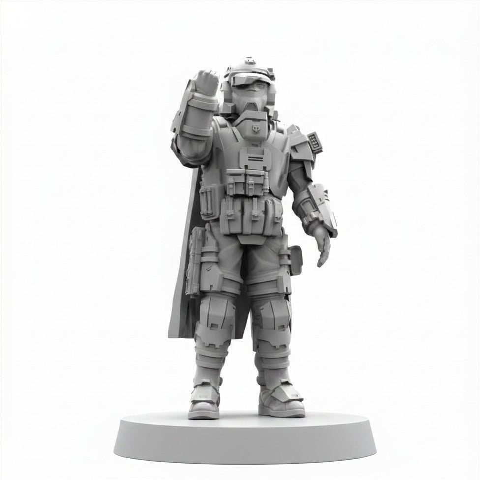 Papsikels Democracy Troopers RS-40 Helljumper Salute sci-fi resin miniature on round base