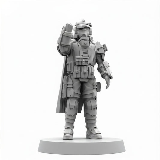 Papsikels Democracy Troopers RS-40 Helljumper Salute sci-fi resin miniature on round base