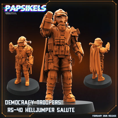 Papsikels Democracy Troopers RS-40 Helljumper Salute armoured sci-fi miniature raising a fist