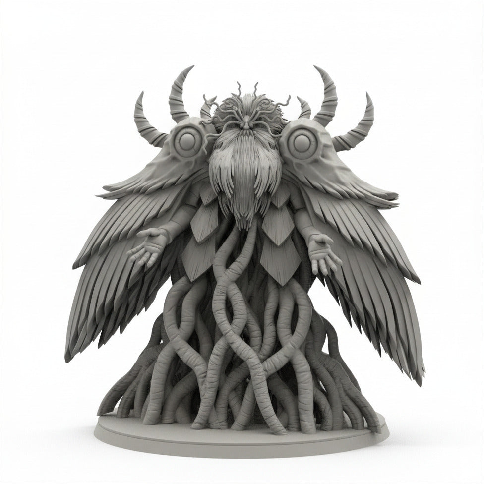 Papsilord Waferdanos battle form resin miniature on white background