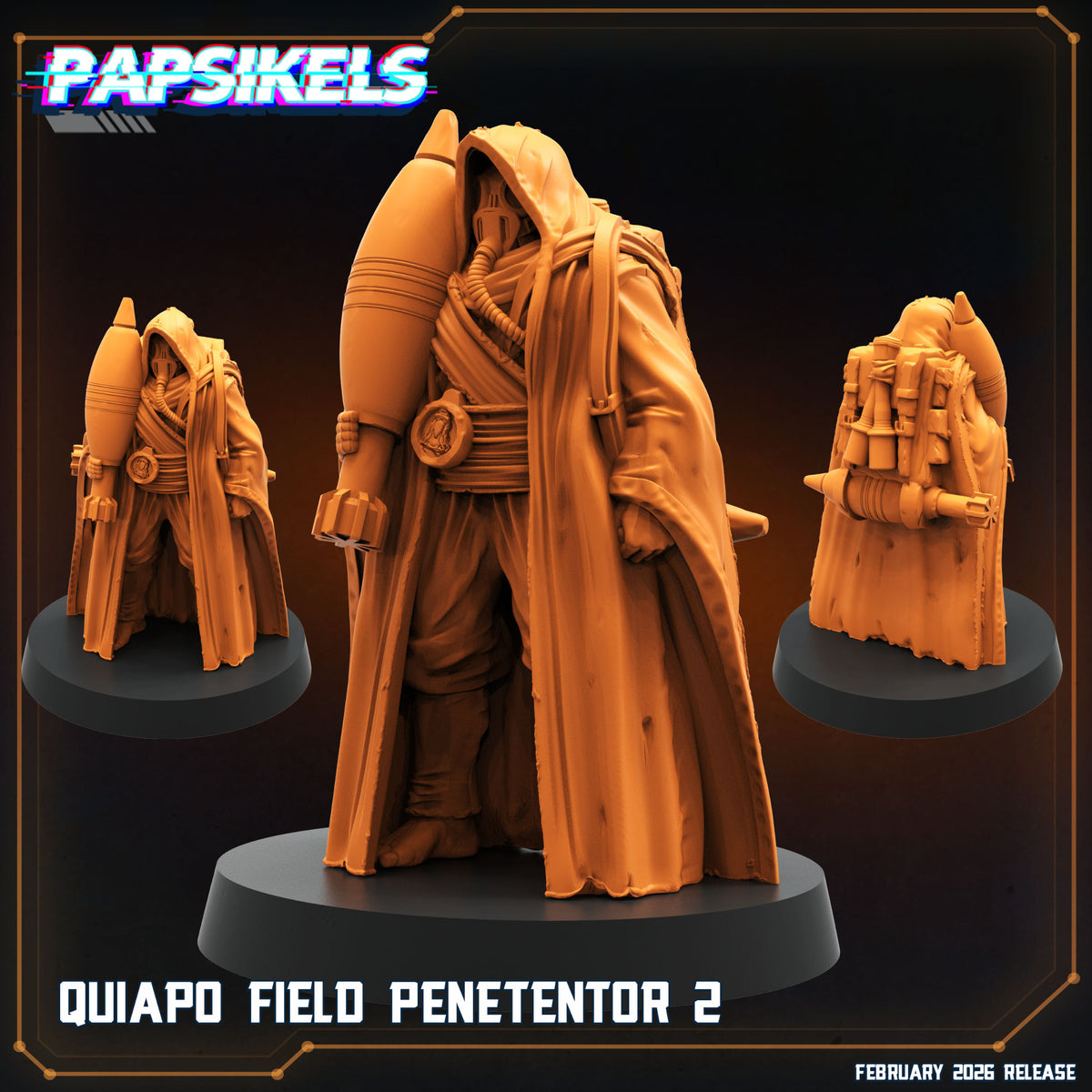 Quiapo Field Penetentor 2 Papsikels Trench Crusade proxy resin miniature with hood respirator cloak backpack and heavy shell