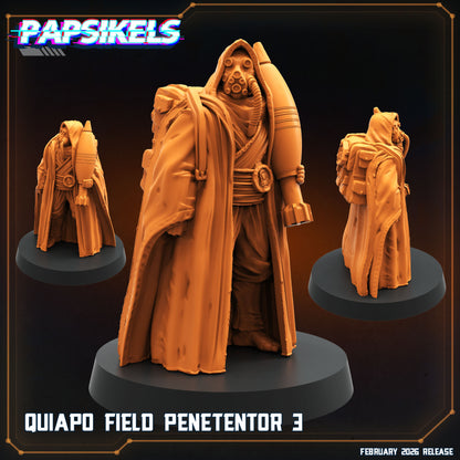 Quiapo Field Penetentor 3 Papsikels Trench Crusade proxy resin miniature with hood multi filter gas mask cloak and heavy shell