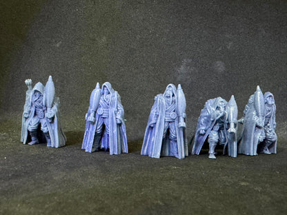 Printed Quiapo Field Penetentors resin miniature set showing all five poses for scale and detail reference
