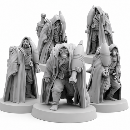 Quiapo Field Penetentors set of five Papsikels Trench Crusade proxy resin miniatures on white background