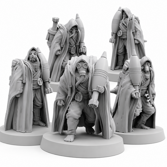 Quiapo Field Penetentors set of five Papsikels Trench Crusade proxy resin miniatures on white background