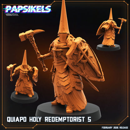 Quiapo Holy Redemptorist 5 Papsikels Trench Crusade proxy resin miniature with war pick shield and tall penitential helm