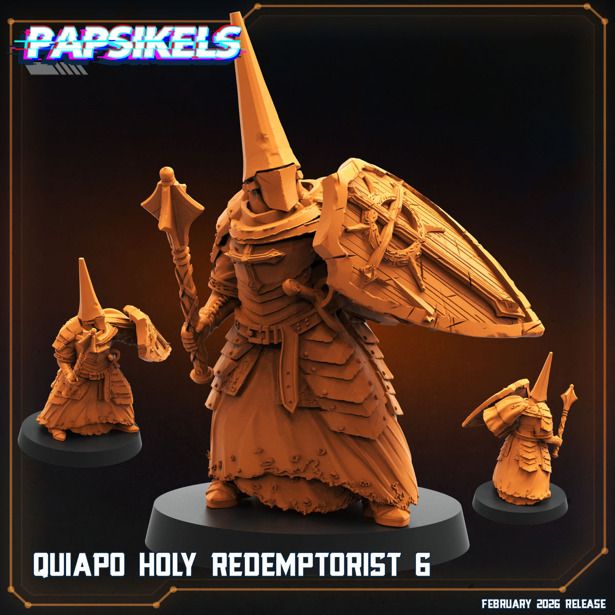 Quiapo Holy Redemptorist 6 Papsikels Trench Crusade proxy resin miniature with mace shield and tall penitential helm