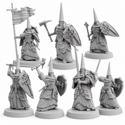 Quiapo Holy Redemptorists set of seven Papsikels Trench Crusade proxy resin miniatures on white background