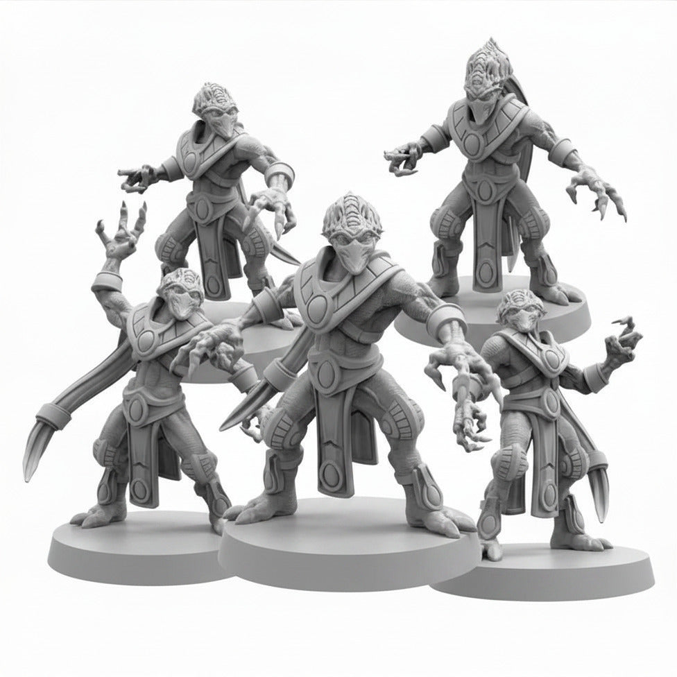 Sapient Supplicants StarCraft inspired Papsikels sci fi resin miniature complete set on white background