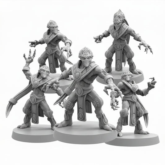 Sapient Supplicants StarCraft inspired Papsikels sci fi resin miniature complete set on white background