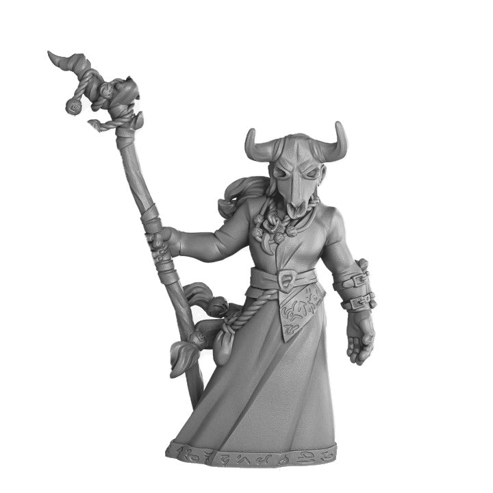 Horned fantasy shaman resin miniature in matte light grey