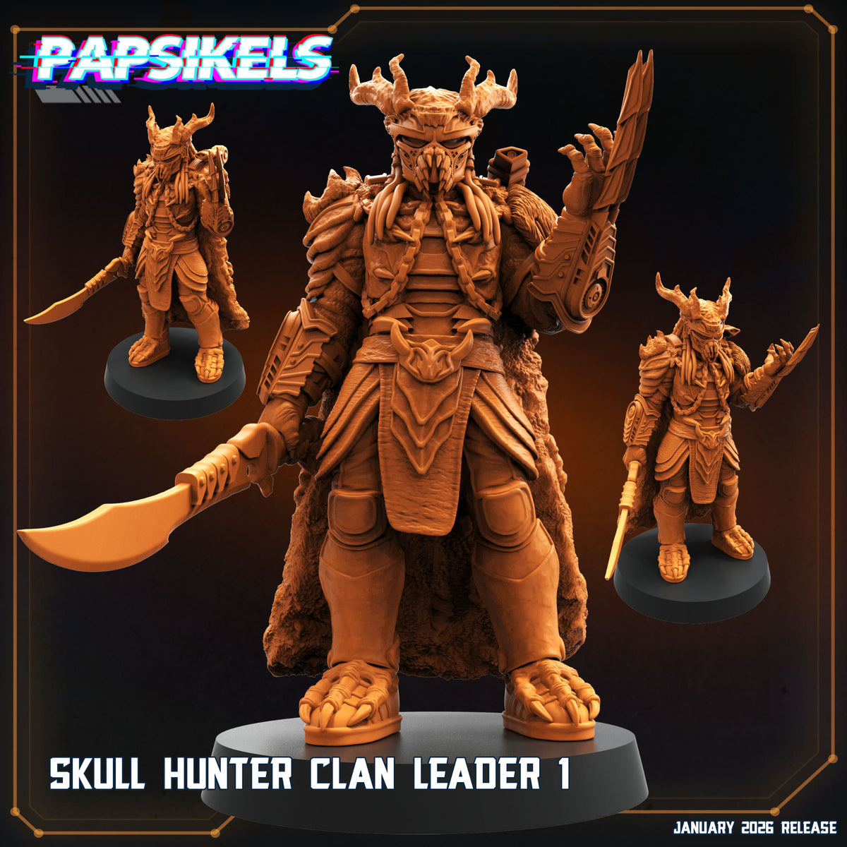 Skull Hunter Clan Leader 1 Papsikels Predator Badlands inspired alien hunter resin miniature